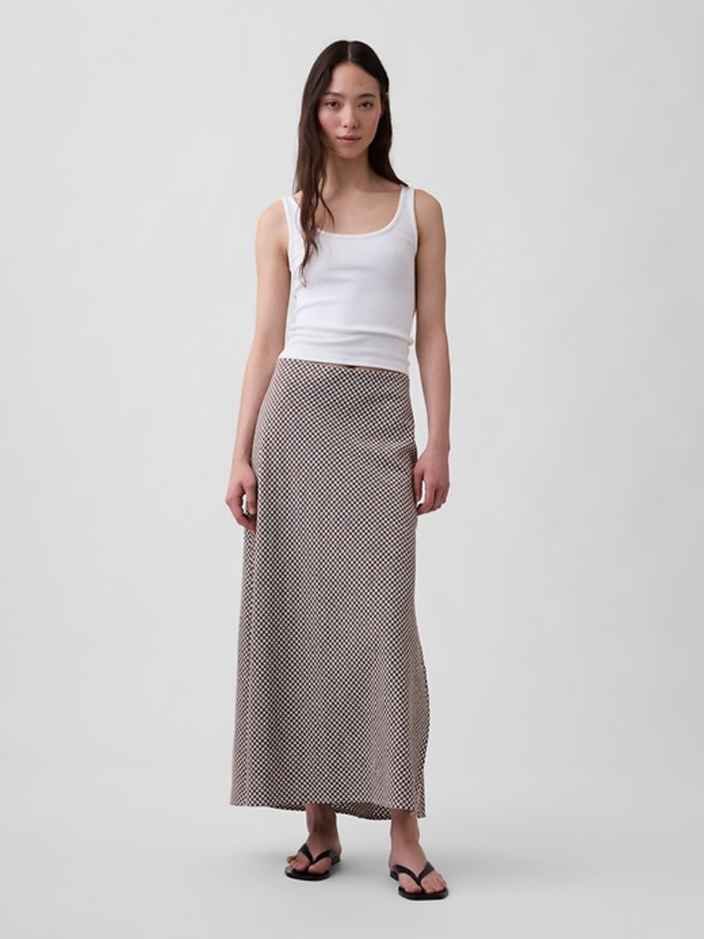 Gap Linen-Blend Maxi Slip Skirt in brown gingham - large